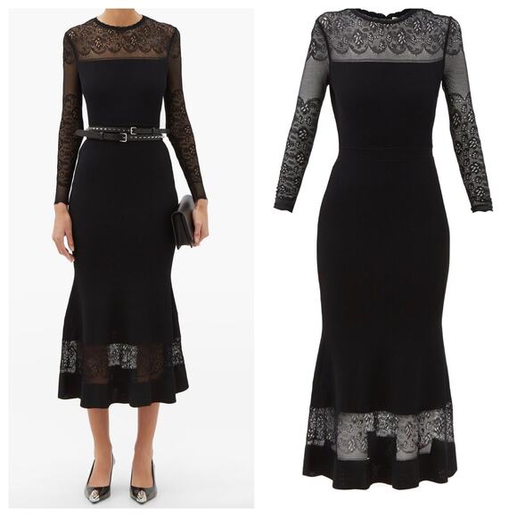 Alexander McQueen Lace And Ribbed-Ottoman Midi Dress